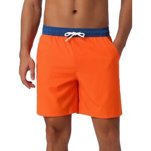 Contrast Color Elastic Waist Lining Surfing Drawstring Swimming Shorts Orange